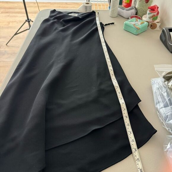 Vintage 90s Y2K Cowl Neck Dress Sz 6 Black Asymmetrical Hem Witchy Fairy Goth - Picture 9 of 11